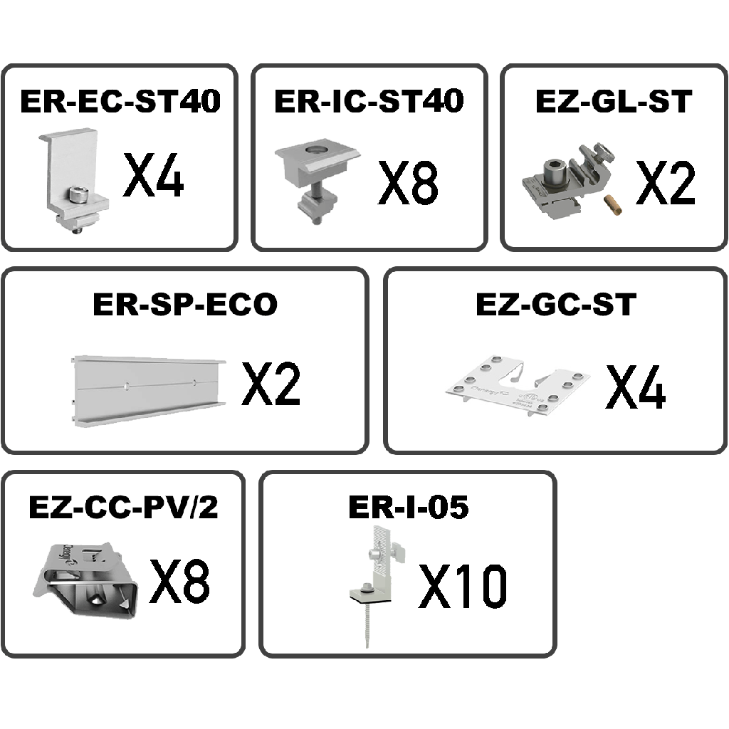 [K-SR-ECO/05/4/40] Clenergy - 4 panel tin kit with 40mm clamps