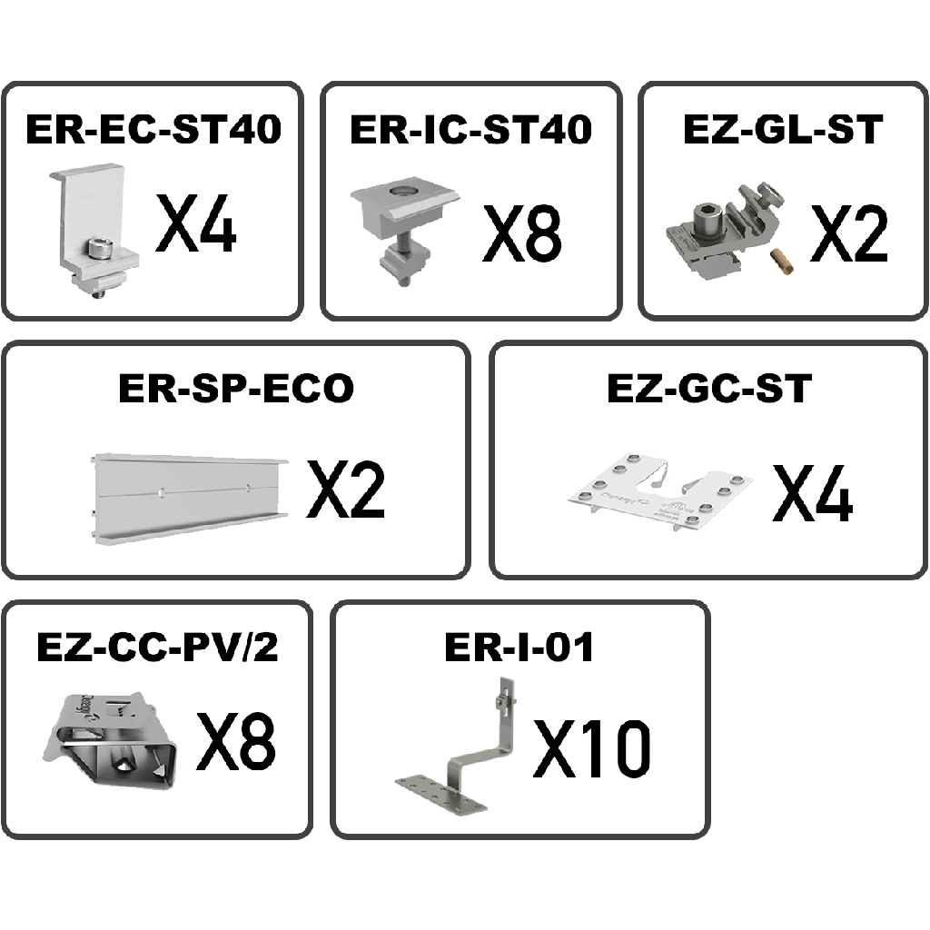 [K-SR-ECO/01/4/40] Clenergy - 4 panel tile kit with 40mm clamps