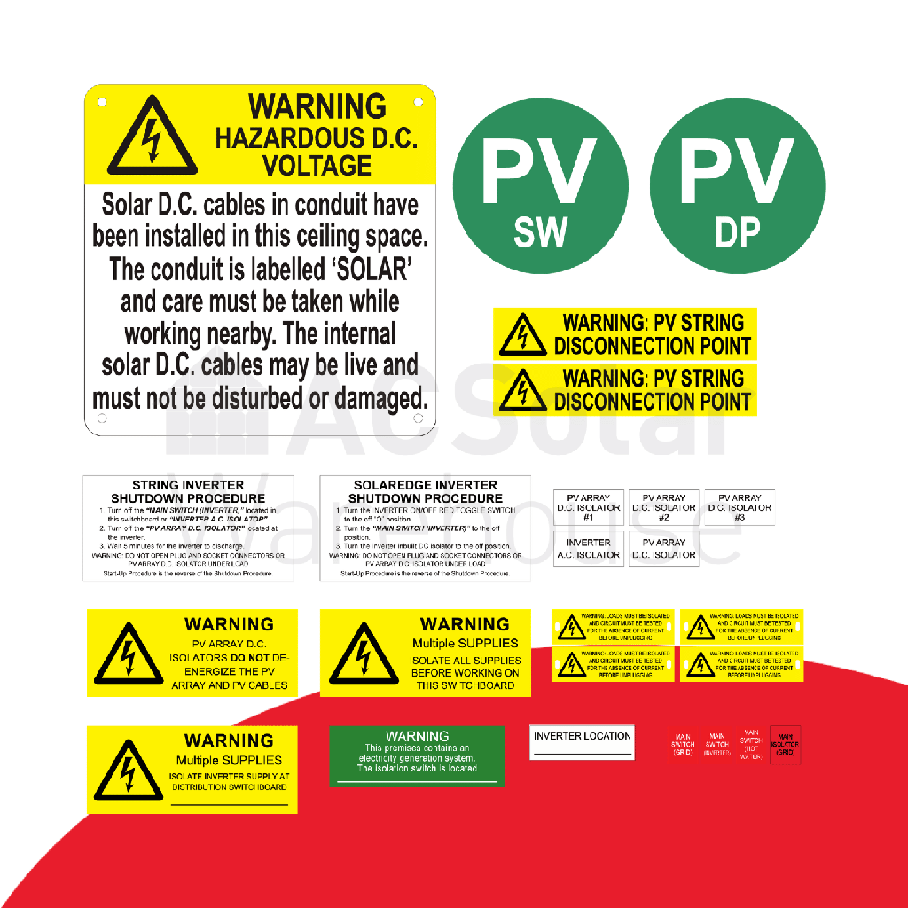 DC system label kit (AS/NZS 4777.1:2024)