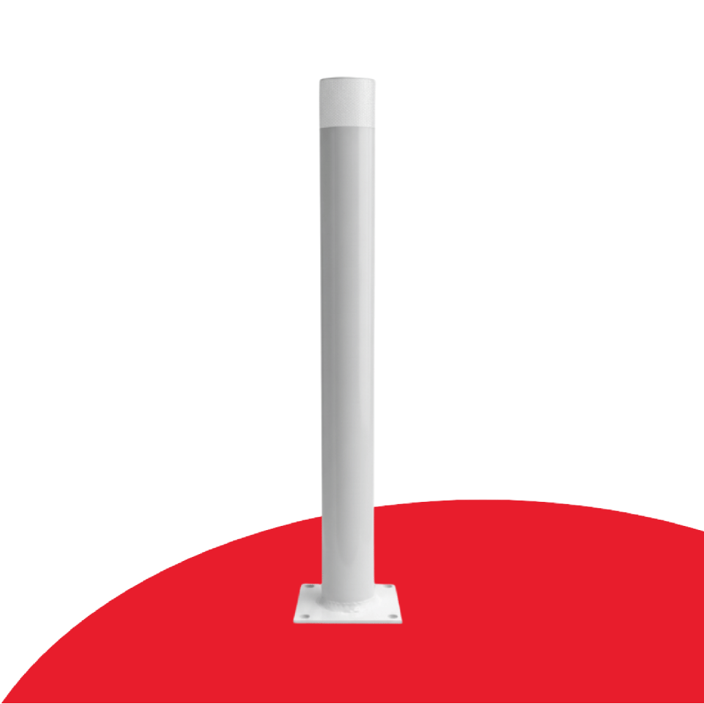 [ACSW-BOLLARD-WHITE] Round Bollard - White with silver reflective tape (surface mount, 900mm x 76mm) - Suits battery installs